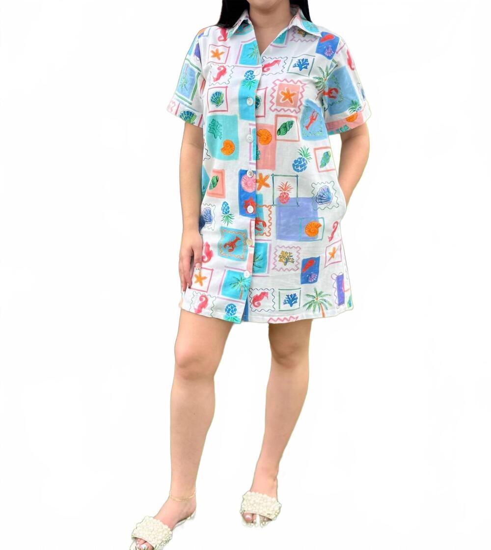 NEW SHE + SKY by the sea polo mini dress in multi - Picture 6 of 7